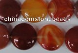 CAG3185 15.5 inches 18mm flat round red line agate beads