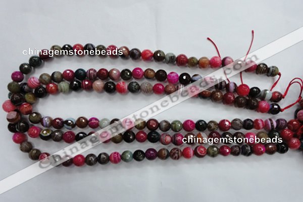 CAG3302 15.5 inches 8mm faceted round colorfull line agate beads