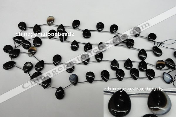 CAG4042 Top-drilled 10*14mm flat teardrop black agate beads