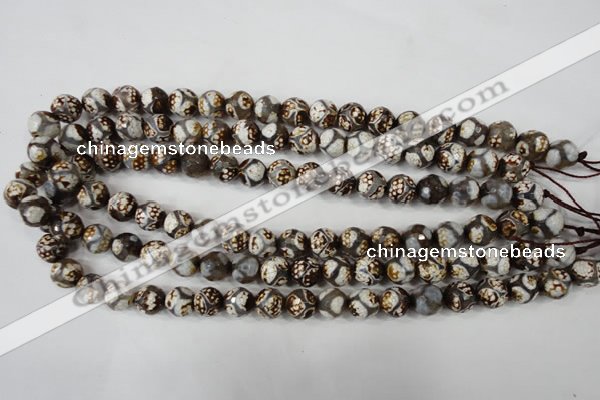 CAG4708 15 inches 10mm faceted round tibetan agate beads wholesale