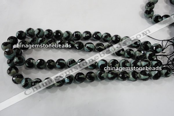 CAG5165 15 inches 12mm faceted round tibetan agate beads wholesale