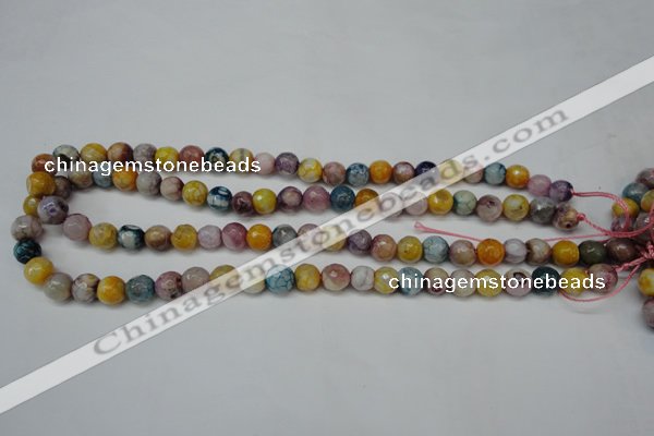 CAG5700 15 inches 8mm faceted round fire crackle agate beads