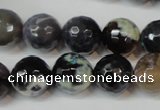 CAG5847 15 inches 14mm faceted round fire crackle agate beads