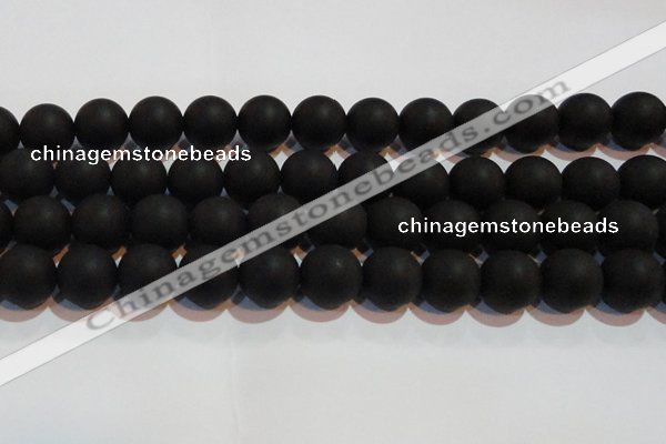 CAG6015 15.5 inches 14mm round matte black agate beads