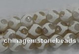 CAG6177 15 inches 12mm faceted round tibetan agate gemstone beads