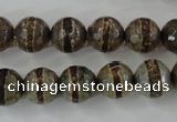 CAG6368 15 inches 12mm faceted round tibetan agate gemstone beads