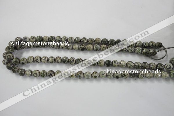CAG6417 15 inches 14mm faceted round tibetan agate gemstone beads
