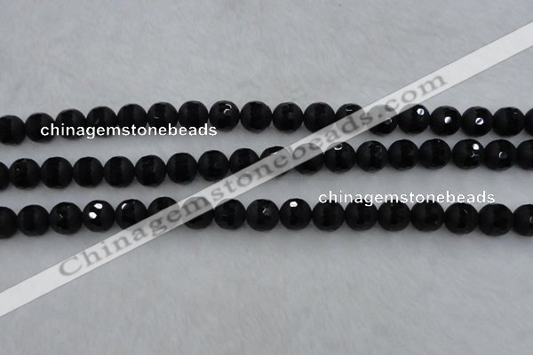 CAG7452 15.5 inches 8mm faceted round matte black agate beads