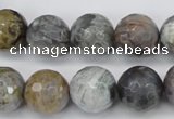 CAG7871 15.5 inches 16mm faceted round silver needle agate beads
