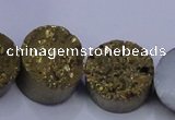 CAG7932 7.5 inches 14mm flat round plated white druzy agate beads