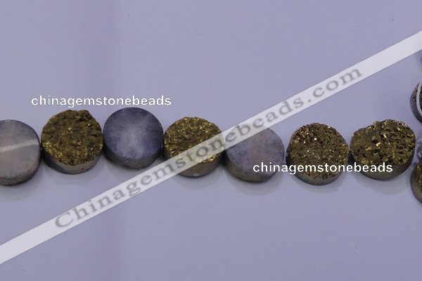 CAG7939 7.5 inches 28mm flat round plated white druzy agate beads