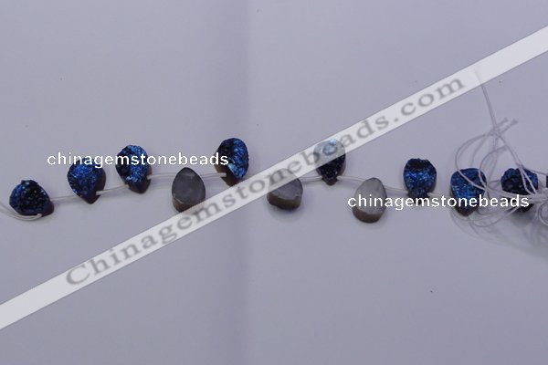 CAG8106 Top drilled 10*14mm teardrop blue plated druzy agate beads