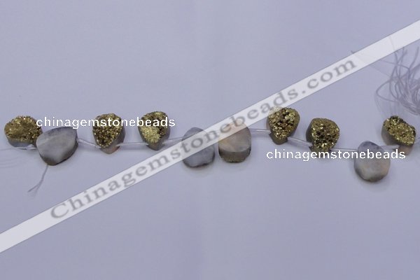 CAG8113 Top drilled 12*16mm teardrop glod plated druzy agate beads