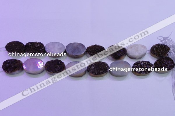 CAG8195 7.5 inches 18*25mm oval purple plated druzy agate beads