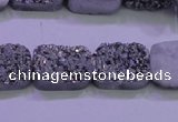 CAG8232 Top drilled 13*18mm rectangle silver plated druzy agate beads