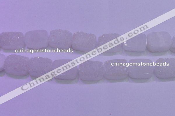 CAG8260 Top drilled 20*30mm rectangle white plated druzy agate beads