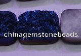 CAG8266 Top drilled 20*30mm rectangle blue plated druzy agate beads