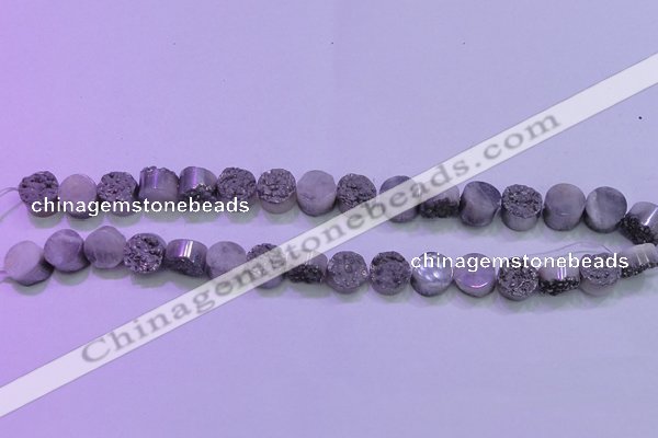 CAG8342 7.5 inches 12mm coin silver plated druzy agate beads