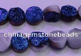 CAG8346 7.5 inches 12mm coin blue plated druzy agate beads
