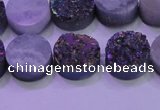 CAG8364 7.5 inches 16mm coin rainbow plated druzy agate beads