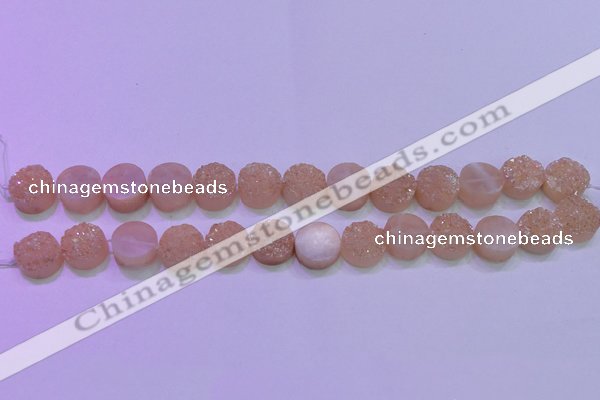CAG8371 7.5 inches 18mm coin champagne plated druzy agate beads