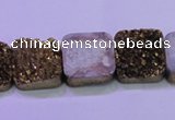 CAG8424 7.5 inches 18*18mm square gold plated druzy agate beads