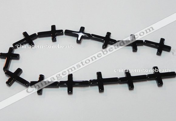 CAG8570 15.5 inches 22*30mm cross black agate gemstone beads
