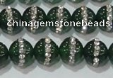 CAG8621 15.5 inches 10mm round green agate with rhinestone beads