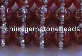 CAG8802 15.5 inches 10mm round agate with rhinestone beads