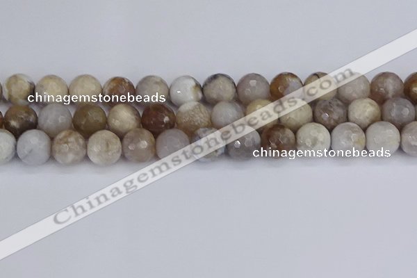 CAG9856 15.5 inches 12mm faceted round ocean fossil agate beads