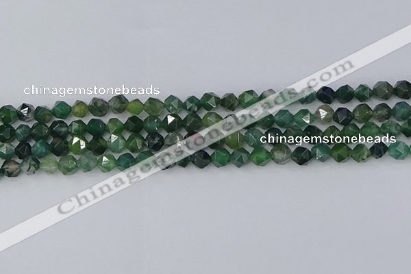 CAG9969 15.5 inches 6mm faceted nuggets moss agate beads