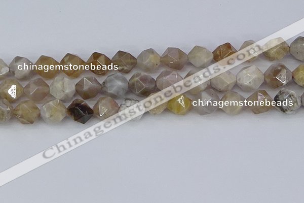 CAG9996 15.5 inches 12mm faceted nuggets ocean fossil agate beads