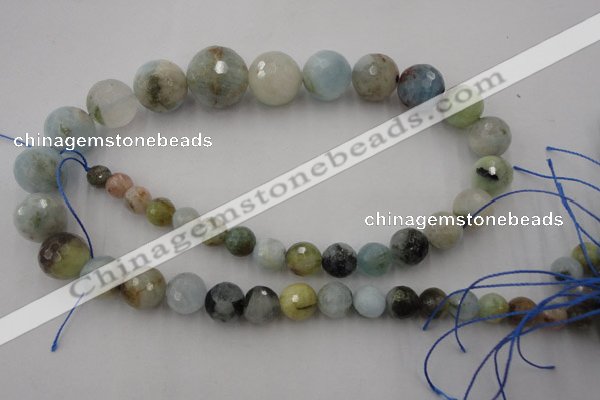 CAQ360 15.5 inches 7mm - 18mm faceted round natural aquamarine beads