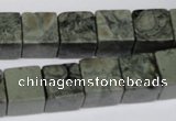 CBD218 15.5 inches 12*12mm cube green brecciated jasper beads