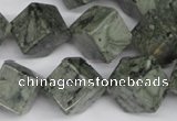 CBD219 15.5 inches 12*12mm cube green brecciated jasper beads