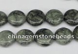 CBD221 15.5 inches 12mm flat round green brecciated jasper beads