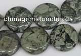 CBD222 15.5 inches 20mm flat round green brecciated jasper beads