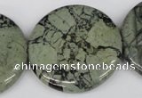 CBD223 15.5 inches 35mm flat round green brecciated jasper beads