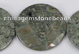 CBD256 15.5 inches 40mm faceted coin green brecciated jasper beads