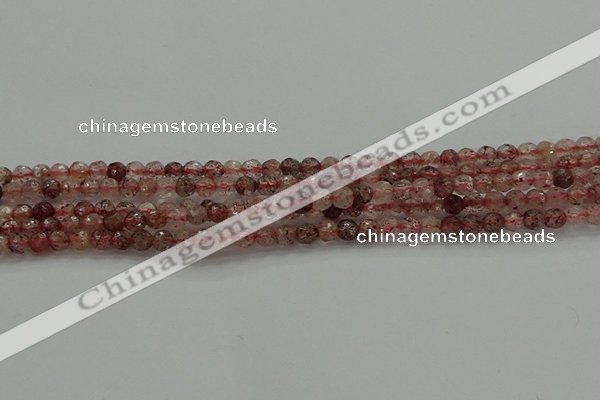 CBQ320 15.5 inches 4mm faceted round strawberry quartz beads