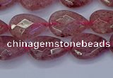 CBQ476 15.5 inches 10*14mm faceted flat teardrop strawberry quartz beads