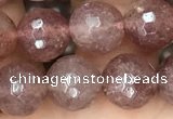 CBQ573 15.5 inches 10mm faceted round strawberry quartz beads