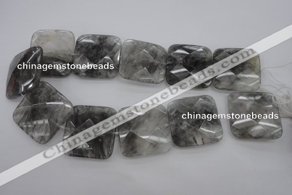 CCQ264 15.5 inches 35*35mm faceted square cloudy quartz beads