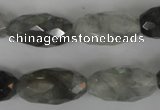 CCQ350 15.5 inches 12*22mm faceted rice cloudy quartz beads wholesale