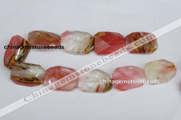 CCY234 30*40mm twisted & faceted rectangle volcano cherry quartz beads