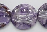CDA317 15.5 inches 30mm flat round dyed dogtooth amethyst beads