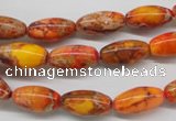 CDE510 15.5 inches 8*16mm rice dyed sea sediment jasper beads
