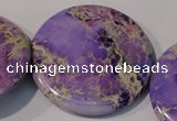 CDE709 15.5 inches 55mm flat round dyed sea sediment jasper beads