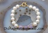 CFB1005 Hand-knotted 9mm - 10mm potato white freshwater pearl & lavender amethyst bracelet