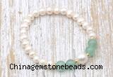 CFB611 6-7mm potato white freshwater pearl & green aventurine stretchy bracelet